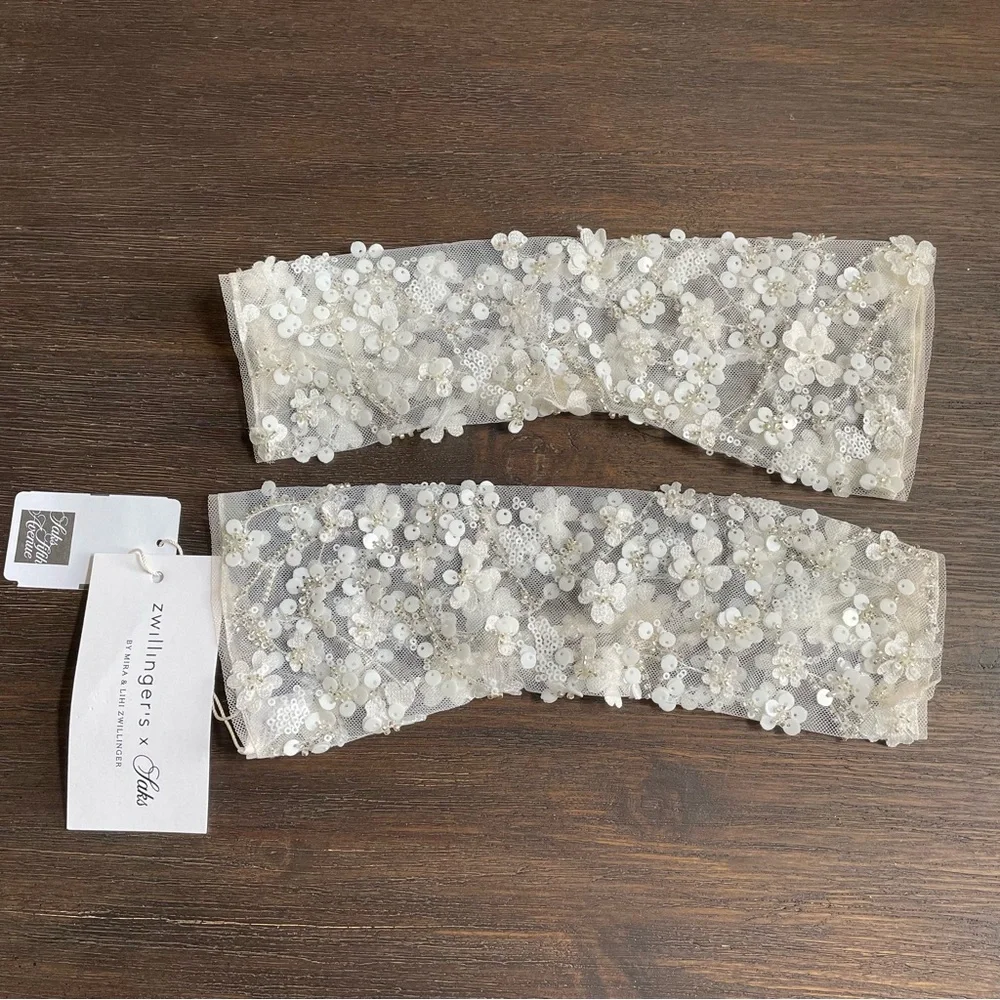 Zwillinger’s By Mira & Lihi Zwillinger Ginny Gloves White Sequin Beaded Sheer